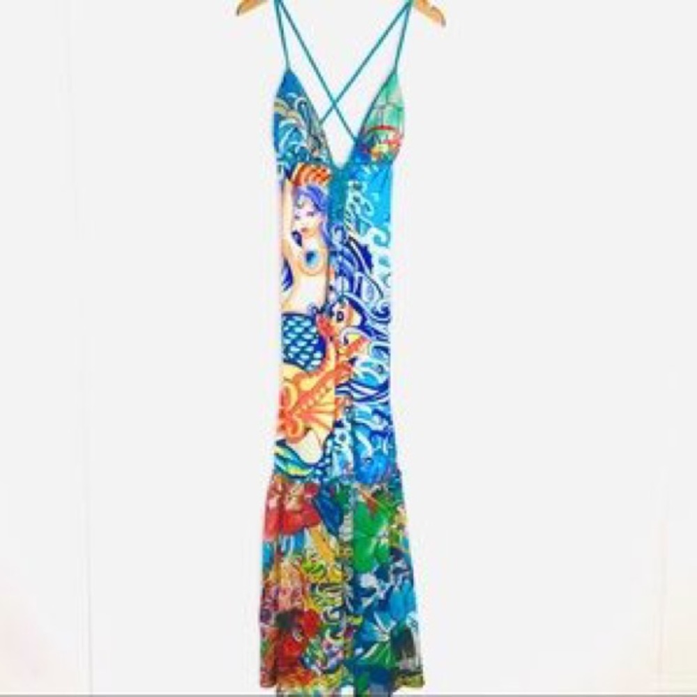 Ed Hardy "Jane" Silk Mermaid Maxi Dress